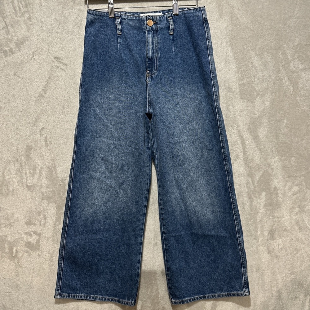 ZARA Jeans Women's Size 8 Med Wash Wide Leg Crop High Waisted Stretch Denim